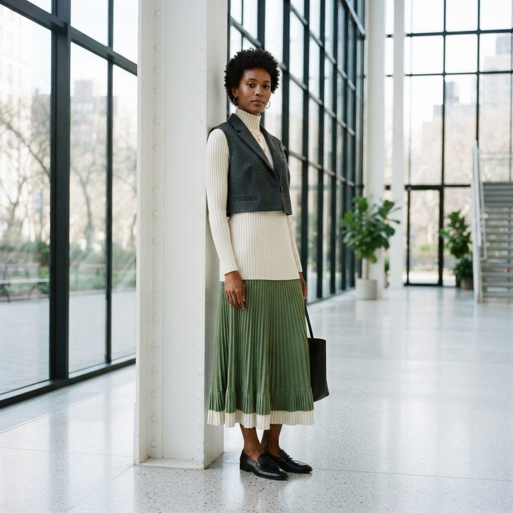 Layered Silhouette in a Glass Atrium: Editorial full-length portrait in a bright glass atrium.