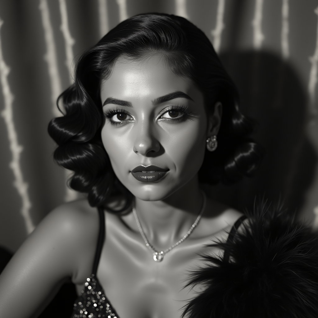 AI-generated photo: Authentic 1920s gelatin silver close-up speakeasy portrait photograph: head-and-shoulders framing wi...