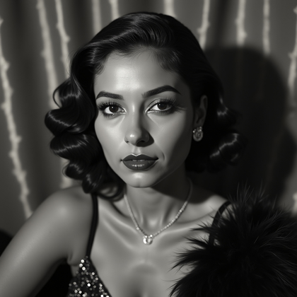 AI-generated photo: Authentic 1920s gelatin silver close-up speakeasy portrait photograph: head-and-shoulders framing wi...