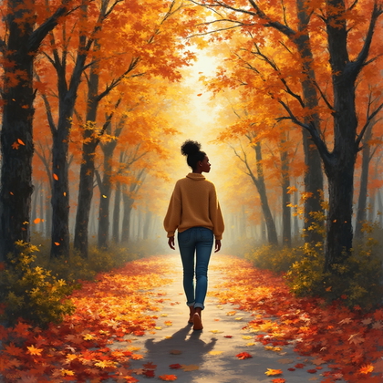 AI-generated photo: Impressionist painting. A captivating scene of a vibrant autumn forest, depicted with rich, warm col...