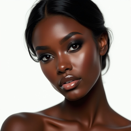 AI-generated photo: Photorealistic studio beauty portrait, medium-close shot of a poised subject wearing dramatic smoky ...