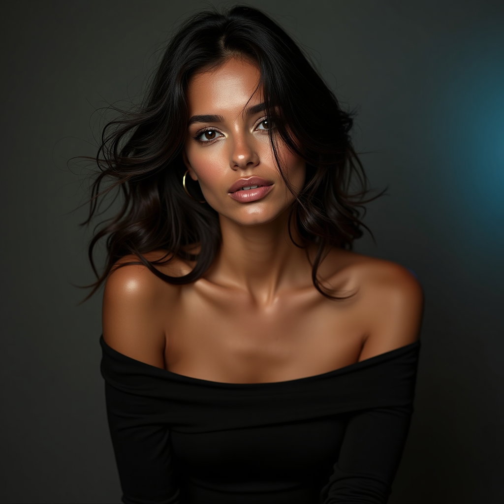AI-generated photo: Photorealistic high-fashion beauty portrait photography, medium close-up framed from the chest up, w...