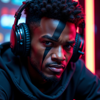 AI-generated photo: Photorealistic cosplay portrait photography. Intense close-up portrait from mid-neck up, inspired by...