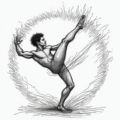 AI-generated photo: **Line Art Illustration.** This concept captures the vibrant energy of a person executing a powerful...