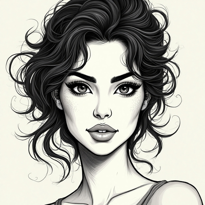 AI-generated photo: Line art illustration. Construct a dynamic avatar focusing on a woman's face, using strong, bold lin...