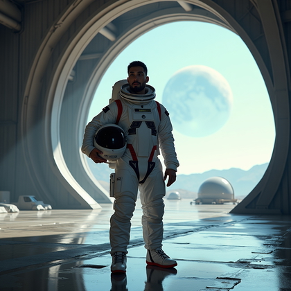 AI-generated photo: Photorealistic sci-fi portrait photography. A definitive “I belong here” final portrait set in the m...