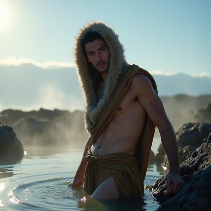 AI-generated photo: Photorealistic cinematic photograph on a geothermal plateau, steam drifting across a slate‑blue sky ...