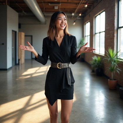AI-generated photo: LinkedIn photo depicting a vibrant female marketing strategist delivering a presentation in a chic, ...