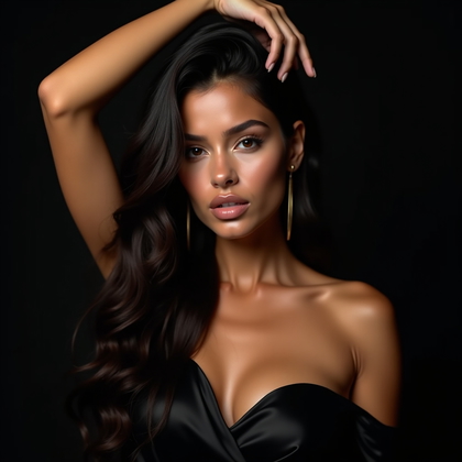 AI-generated photo: Photorealistic editorial beauty portrait photography, close-up to mid-shot composition against a sim...