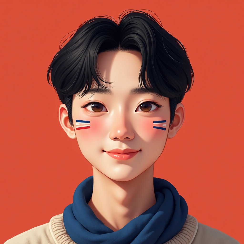 Bold Face-Paint Fan Portraits in National Colors example: Photorealistic profile/avatar portrait photography. Square-crop composition focused on the face and upper shoulders, wit