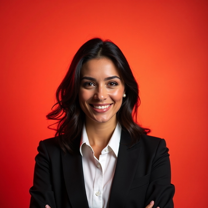 AI-generated photo: Professional studio headshot photography. A precise, frontal corporate headshot demonstrating clean ...