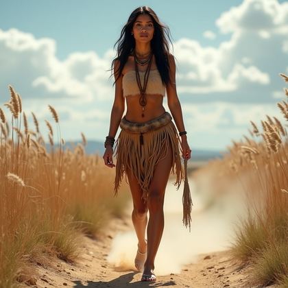 AI-generated photo: Photorealistic lifestyle photograph on an open savanna clearing with towering dry grasses swaying, t...