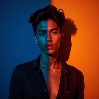 AI-generated photo: Photorealistic studio portrait photograph. The subject is captured in a tight upper-body portrait, s...