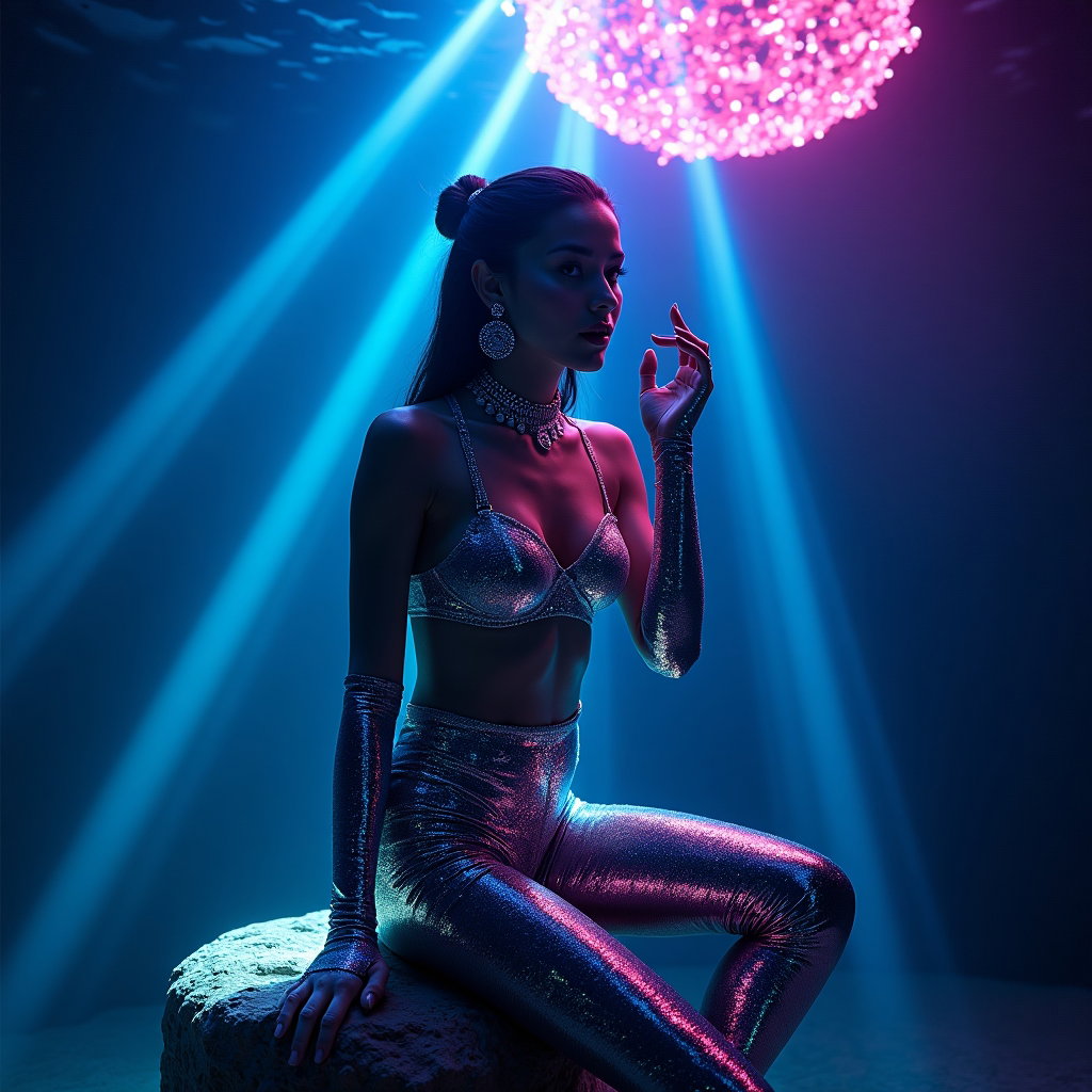AI-generated photo: Photorealistic underwater character portrait photograph of a mermaid performing a sensual “bubble ca...