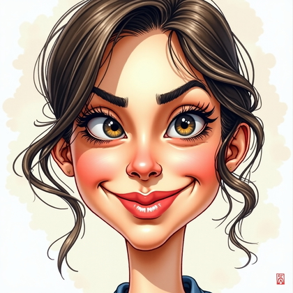 AI-generated photo: Ink-and-watercolor caricature illustration — studio-style close-up portrait with face centered big i...