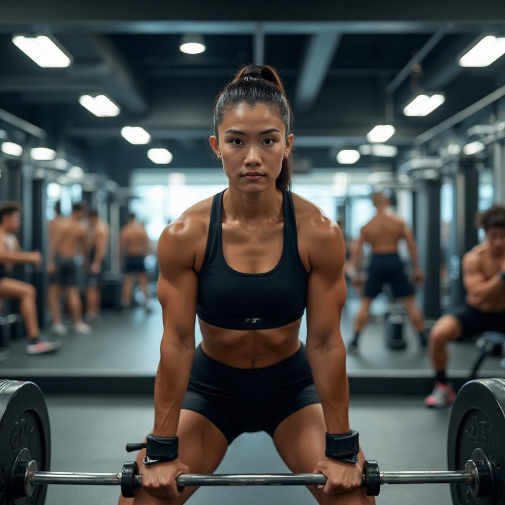 AI-generated photo: Photorealistic photography of a UFC fighter engaging in a strength and conditioning workout in a mod...