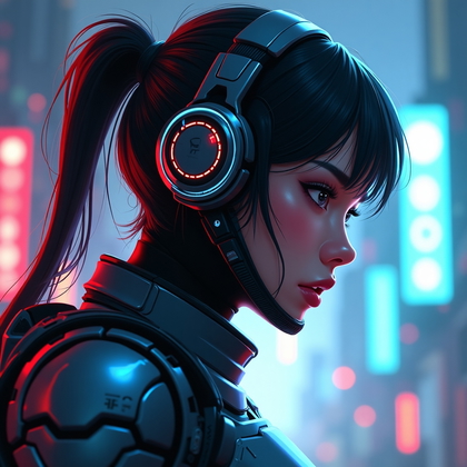 AI-generated photo: Stylized digital painting. A cinematic, heroic avatar head-and-neck close-up where the character lea...