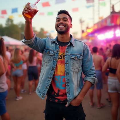 AI-generated photo: Tinder photo situated in a lively outdoor music festival, encapsulating a sense of freedom and joy. ...