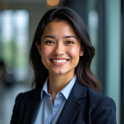 AI-generated photo: Professional headshot photo against a studio backdrop styled for corporate use—a soft gradient from ...