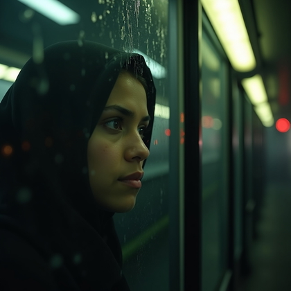 AI-generated photo: Photorealistic prison photography close-up, the subject leaning against the inside of a barred trans...