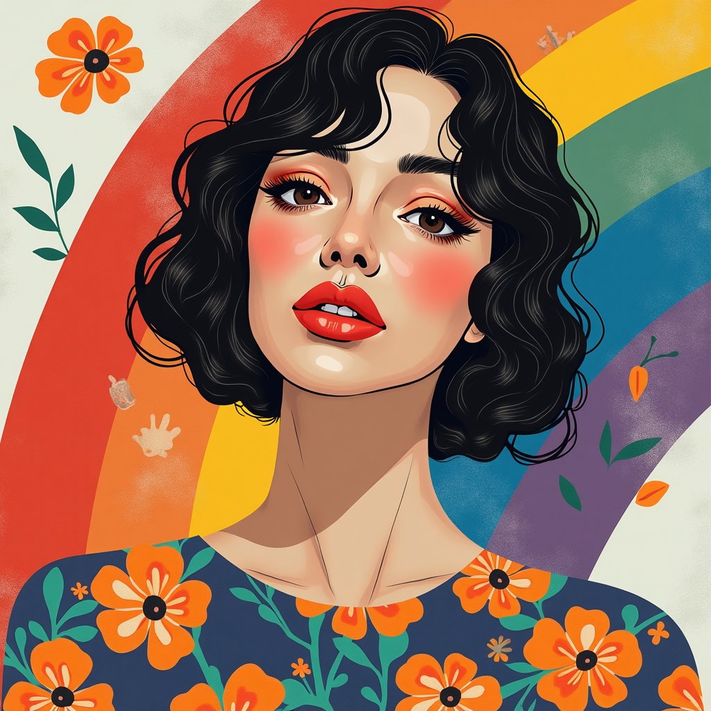 Heritage-Inspired Pride Portraits That Blend Culture and Identity example: Contemporary digital collage portrait. A clearly visible face-centered portrait layered with cut-paper heritage-inspired