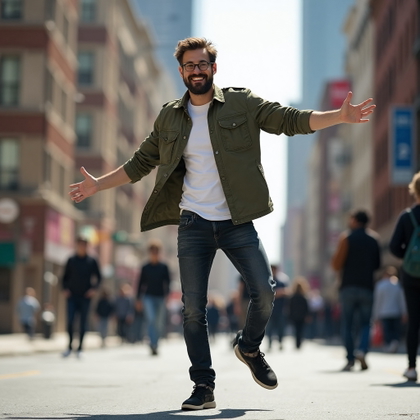 Foto generada con IA: Tinder profile photo showcasing a man in a light-h...