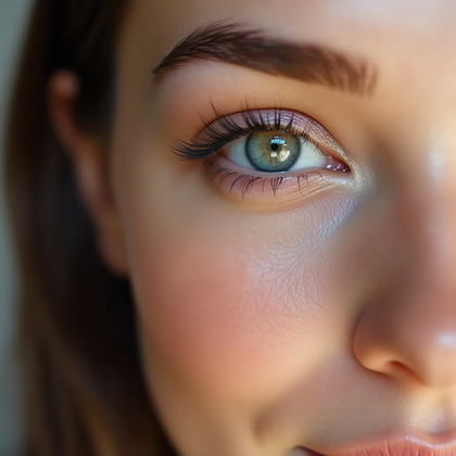 AI-generated photo: Photorealistic beauty photography. Extreme close-up beauty shot tightly cropped around both eyes and...