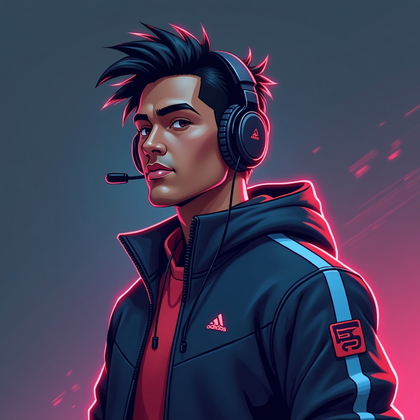 AI-generated photo: Stylized digital illustration portrait. The character is depicted from mid-chest up, in a strong but...
