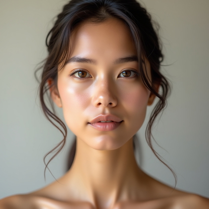 AI-generated photo: Photorealistic beauty portrait photography. Bare-faced close-up portrait with soft, even lighting ag...