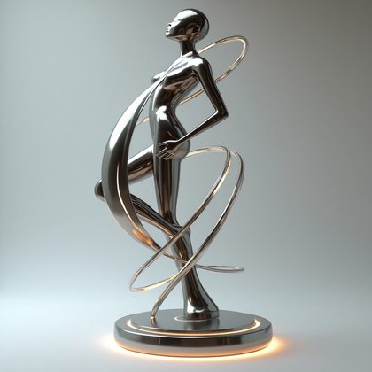 AI-generated photo: Futurist sculpture concept. A conceptual representation of dynamic human motion captured in a sleek,...