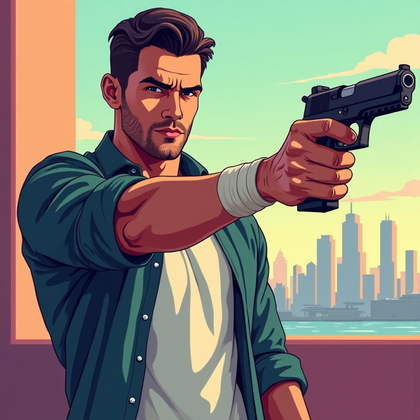 AI-generated photo: Overview and style - A stylized, illustrated portrait with a crisp, cel‑shaded/comic-book aesthetic ...