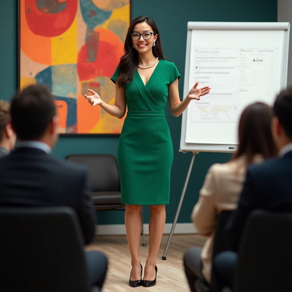 AI-generated photo: LinkedIn photo featuring a dynamic female business leader captivating her audience during a workshop...