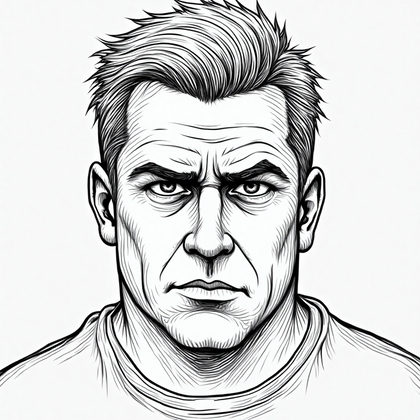 AI-generated photo: Line art illustration. Illustrate the intense, emotional gaze of a 39-year-old Caucasian man with a ...