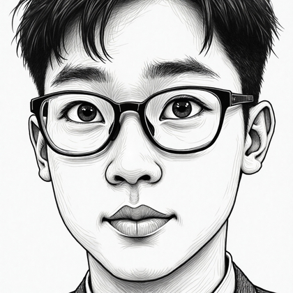 AI-generated photo: Line art illustration. Create an evocative close-up of a 32-year-old Asian man with glasses, focusin...