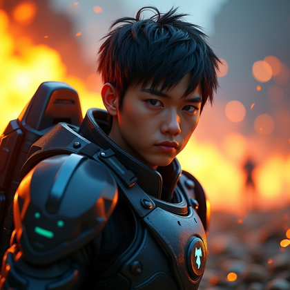 AI-generated photo: Photorealistic gaming character portrait photography. The avatar is posed three-quarters to camera, ...