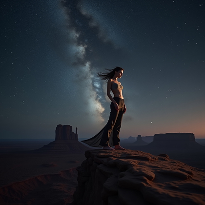 AI-generated photo: Photorealistic minimalist astro portrait on a knife-edge desert ridge designed to be an unforgettabl...