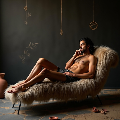 AI-generated photo: Photorealistic fashion-editorial photography on a controlled studio set styled as luxe primitive—an ...