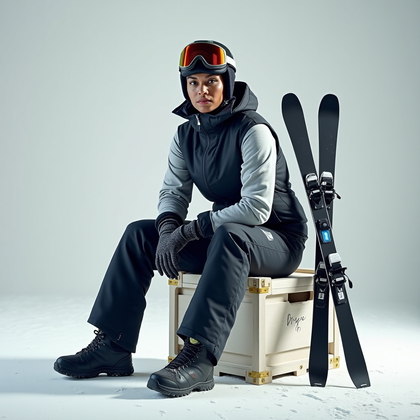 AI-generated photo: Photorealistic studio portrait photograph. The athlete sits on a simple, low equipment crate in full...