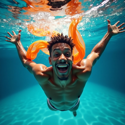 AI-generated photo: Photorealistic underwater portrait photography. The subject is captured in a close, three-quarter bo...