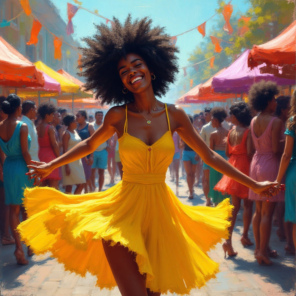 AI-generated photo: Post-Impressionist painting. An energetic scene at a vibrant street carnival is depicted with bold, ...