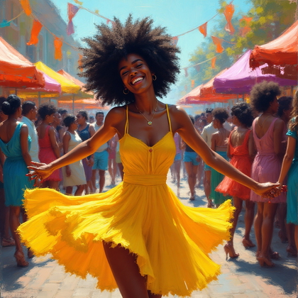AI-generated photo: Post-Impressionist painting. An energetic scene at a vibrant street carnival is depicted with bold, ...