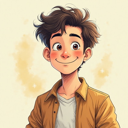AI-generated photo: Line art illustration. Construct a whimsical avatar of a young man with a cheerful demeanor, capture...