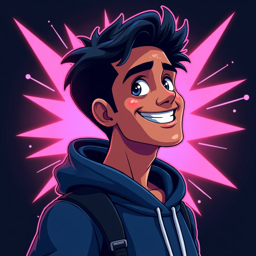 AI-generated photo: Stylized digital illustration, tight-framed gaming avatar portrait where the character leans back sl...
