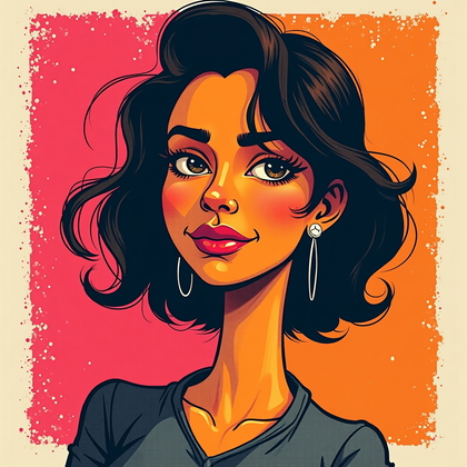 AI-generated photo: Risograph duotone caricature print. A straight-on bust portrait uses two fluorescent inks to separat...