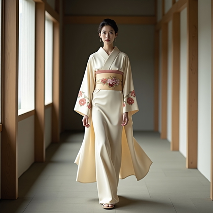 AI-generated photo: Fashion editorial portrait photography, a geisha-inspired look styled for a contemporary fashion sho...