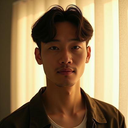 AI-generated photo: Photorealistic studio portrait photography set behind a translucent frosted scrim that glows with ba...