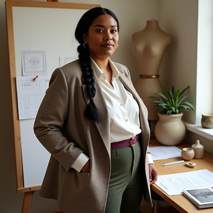 Pièces créatives superposées : photo personnelle d’une seule personne debout à côté d’un panneau d’affichage, ajustant légèrement la manchette d’une veste texturée à carreaux prince-de-galles.
