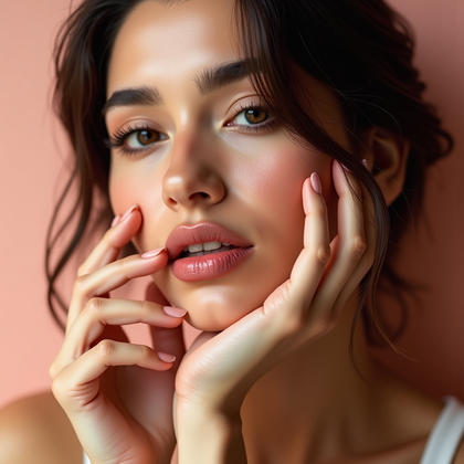 AI-generated photo: Photorealistic close-up beauty portrait photography, shot in a modern studio with a luxurious, softl...