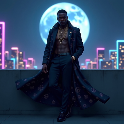 AI-generated photo: Photorealistic portrait photography. A full-length portrait of a person in a long, flowing black coa...