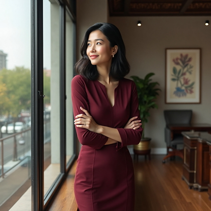 AI-generated photo: LinkedIn photo capturing a professional moment in an elegant office setting. The individual is dress...